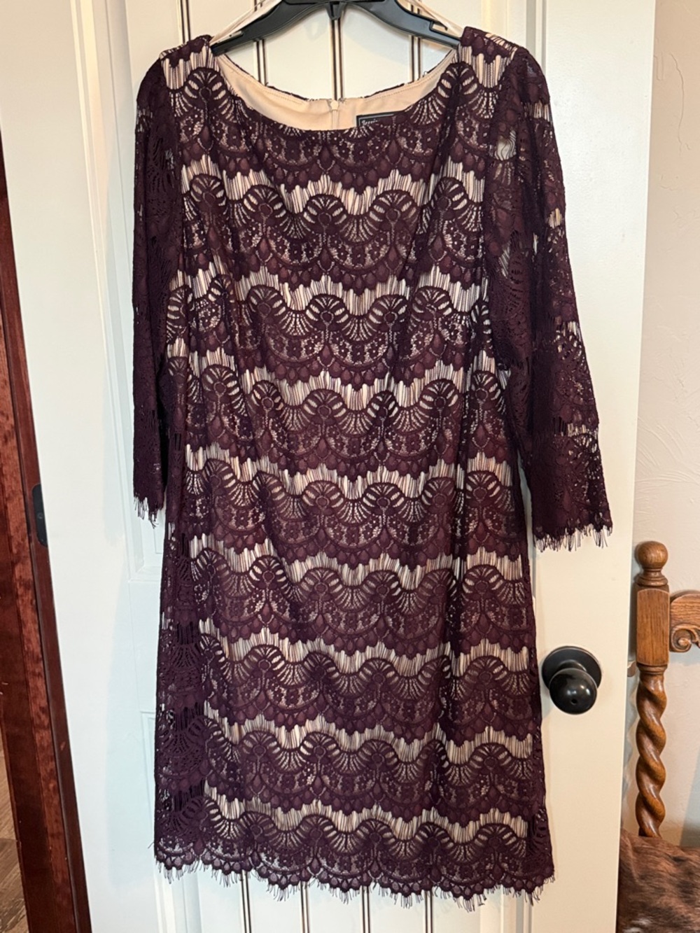 Jessica Howard Dark Plum Lace Shift Dress with Nude Lining